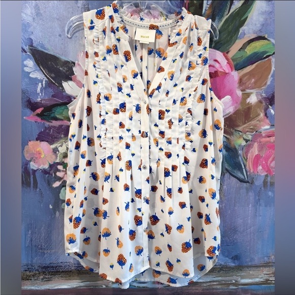 Anthropologie Maeve Fragola Ruffle Tank with a strawberry print sz 2 - Picture 4 of 9